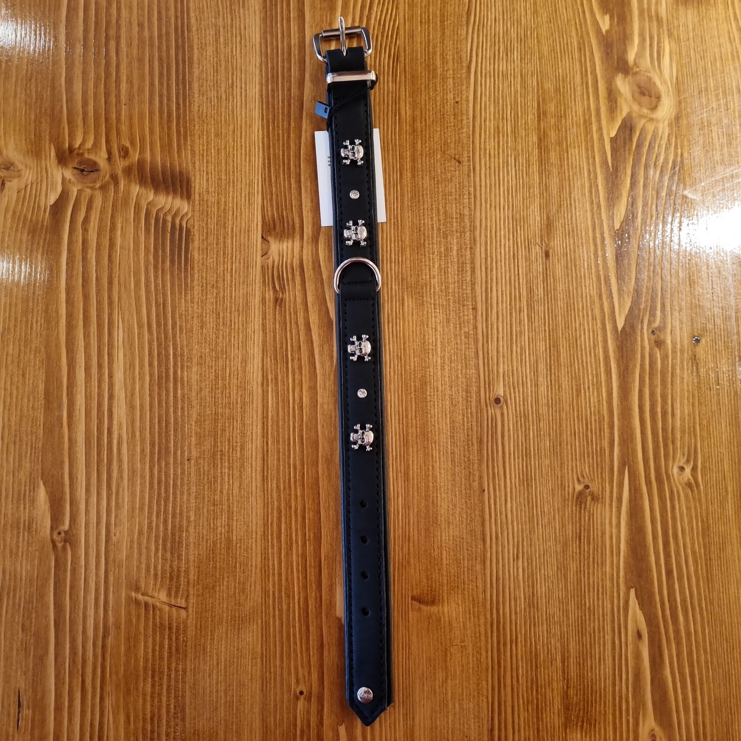 Maul Ledermanufaktur Halsband Totenkopf schwarz - schwarz  / silber 40cm/24mm