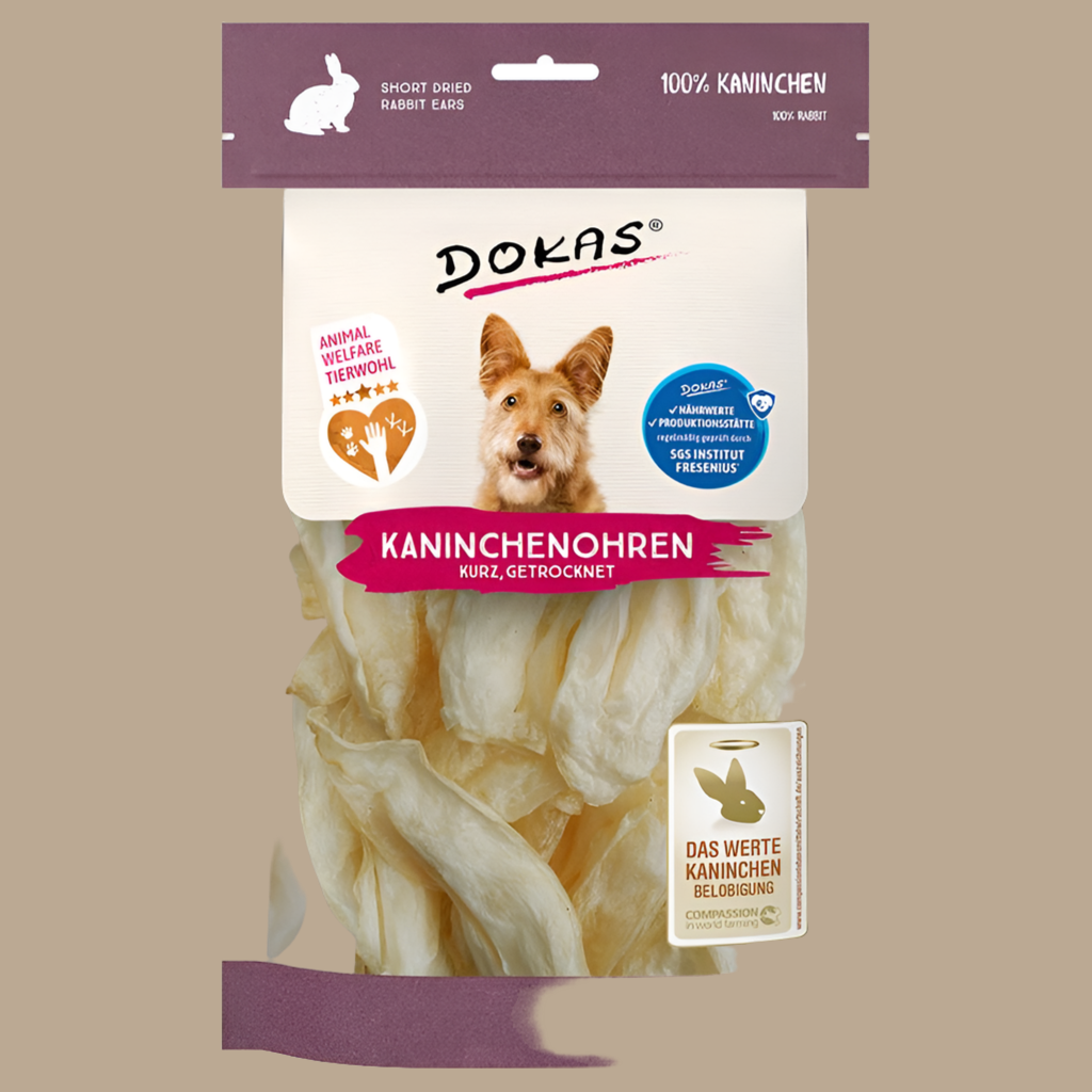 Kausnack - Dokas Dog Snack Kaninchenohren ohne Fell, getr., 180g