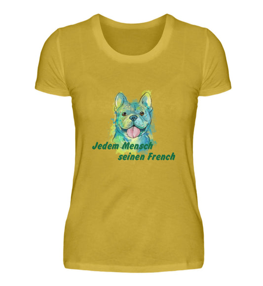 Französische Bulldogge T-Shirt Damen, gelb